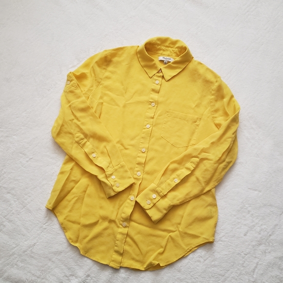 Madewell Tops - 100% Silk Madewell Yellow Button Down Long Sleeve Blouse